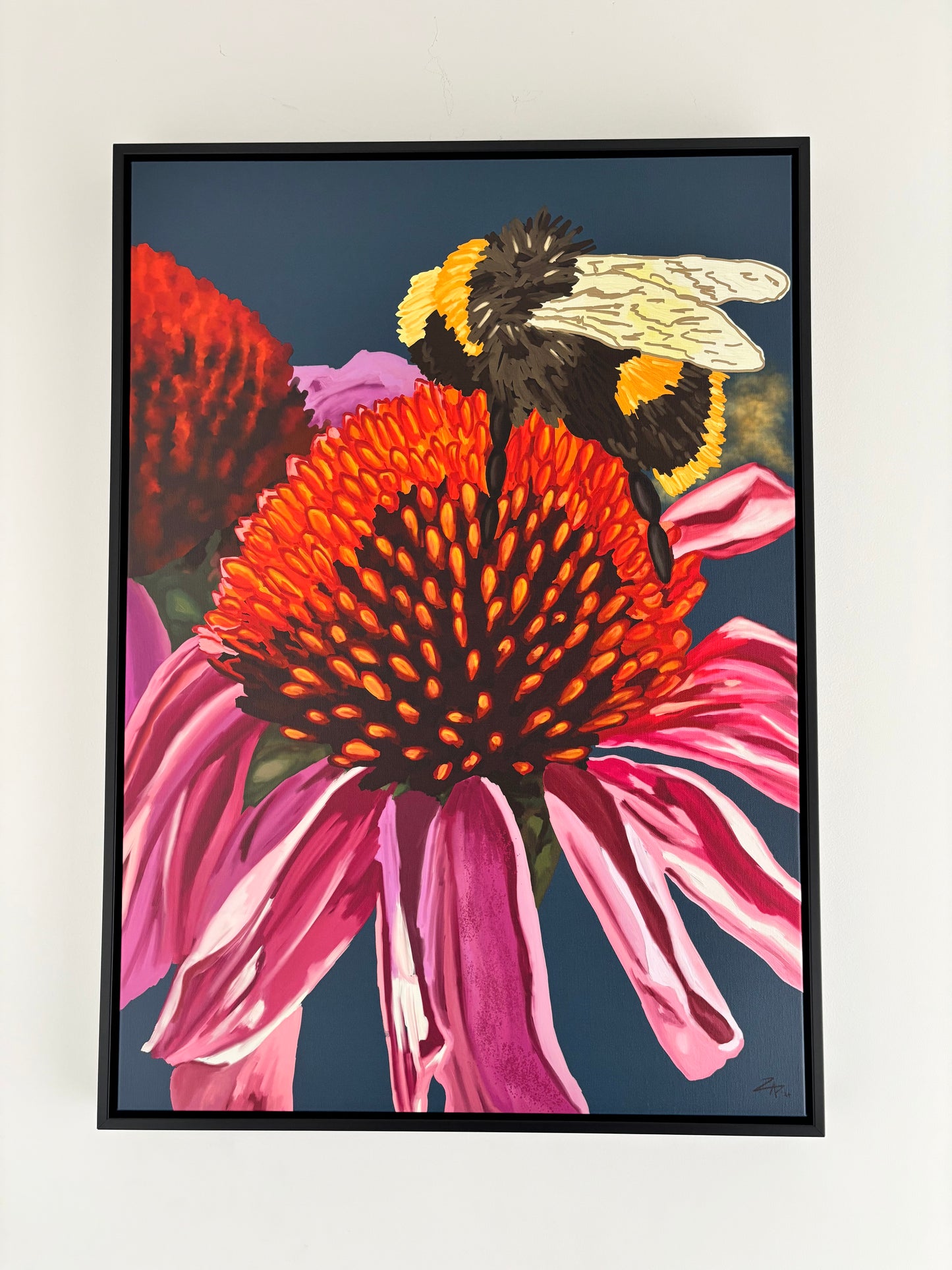 HAPPY BEE - Large A1 - 594mm x 841mm Canvas Framed Print (Image Shown)