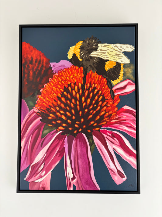 HAPPY BEE - Large A1 - 594mm x 841mm Canvas Framed Print (Image Shown)