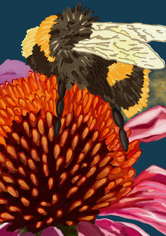 HAPPY BEE - Large A1 - 594mm x 841mm Canvas Framed Print (Image Shown)
